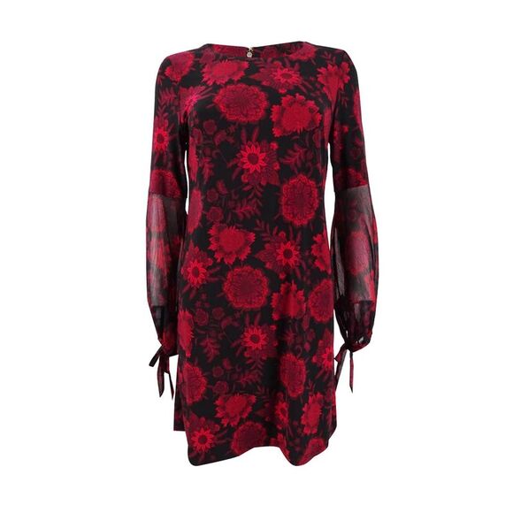 Tommy Hilfiger Women's Chiffon-Sleeve A-Line Dress - Black Multi - Picture 1 of 2